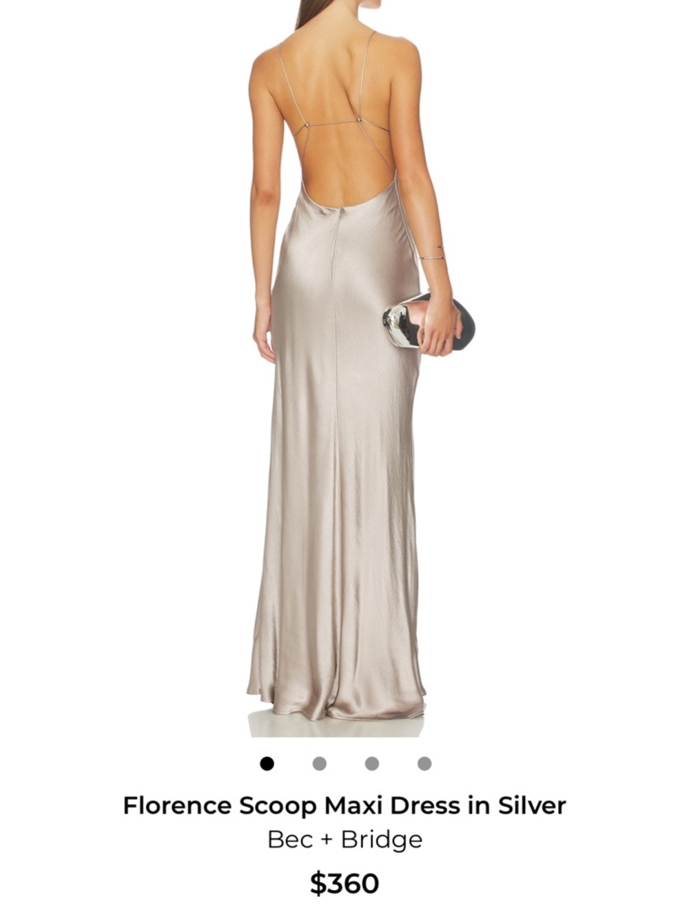 bec + bridge Open-Back Satin Maxi Dress in Silver